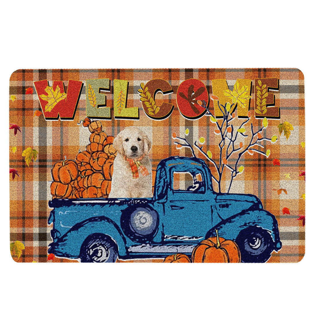 Ohaprints-Doormat-Outdoor-Indoor-Golden-Retriever-Pumpkin-Truck-Autumn-Happy-Fall-Y'All-Rubber-Door-Mat-1811-18'' x 30''