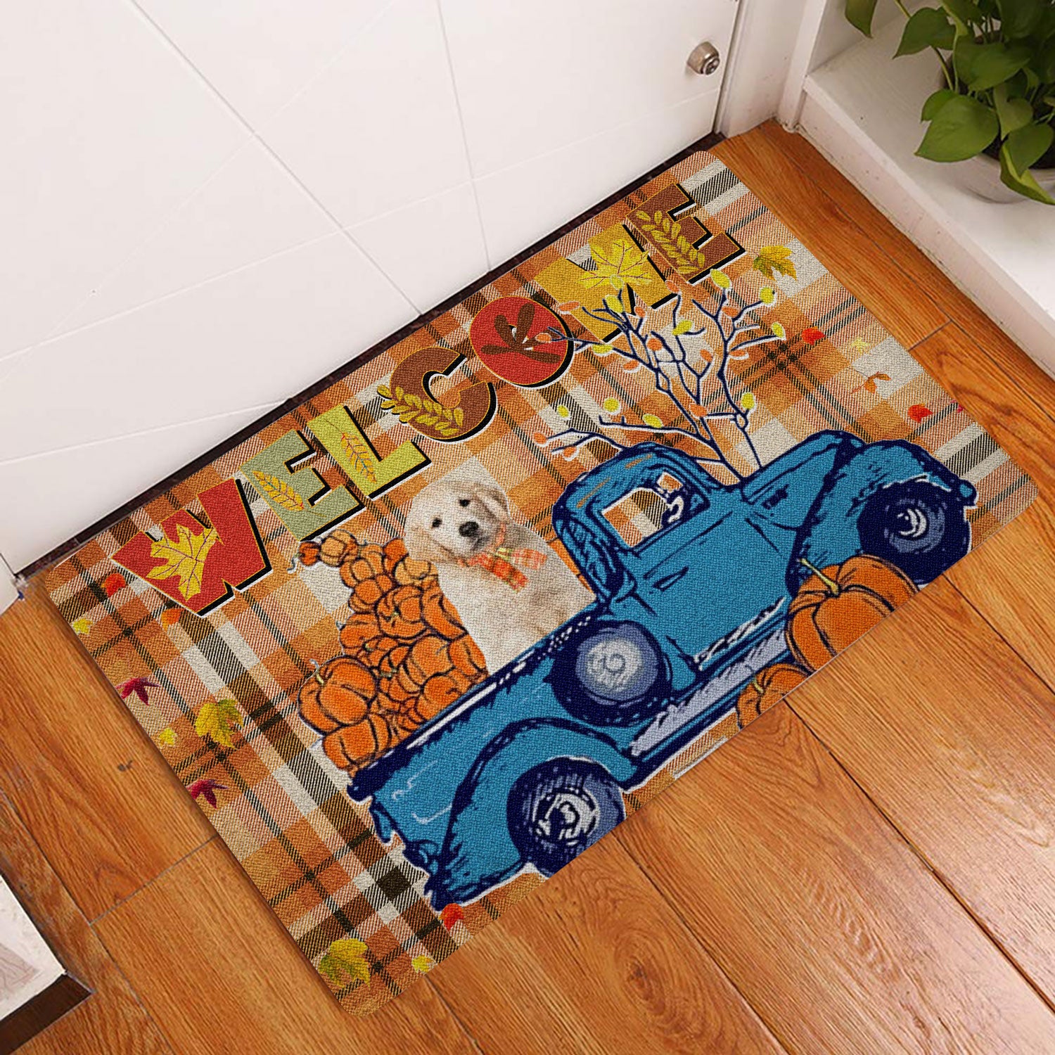 Ohaprints-Doormat-Outdoor-Indoor-Golden-Retriever-Pumpkin-Truck-Autumn-Happy-Fall-Y'All-Rubber-Door-Mat-1811-