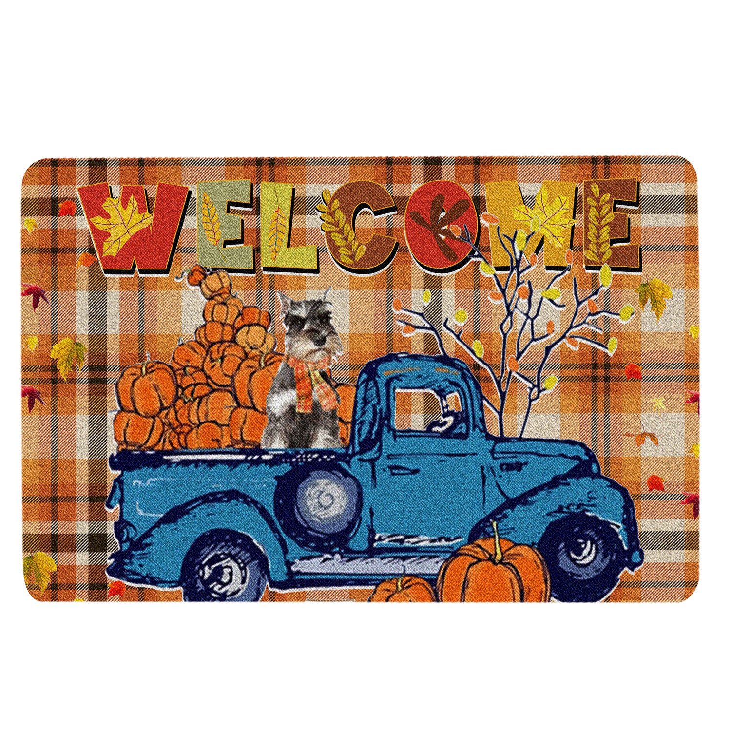 Ohaprints-Doormat-Outdoor-Indoor-Miniature-Schnauzer-Pumpkin-Truck-Autumn-Happy-Fall-Y'All-Rubber-Door-Mat-1814-18'' x 30''