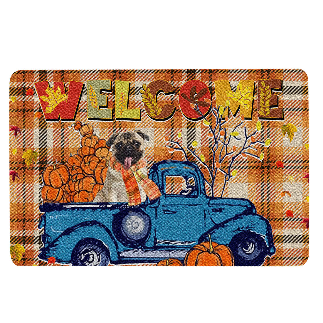 Ohaprints-Doormat-Outdoor-Indoor-Pug-Pumpkin-Truck-Autumn-Happy-Fall-Y'All-Thanksgiving-Day-Rubber-Door-Mat-1817-18'' x 30''