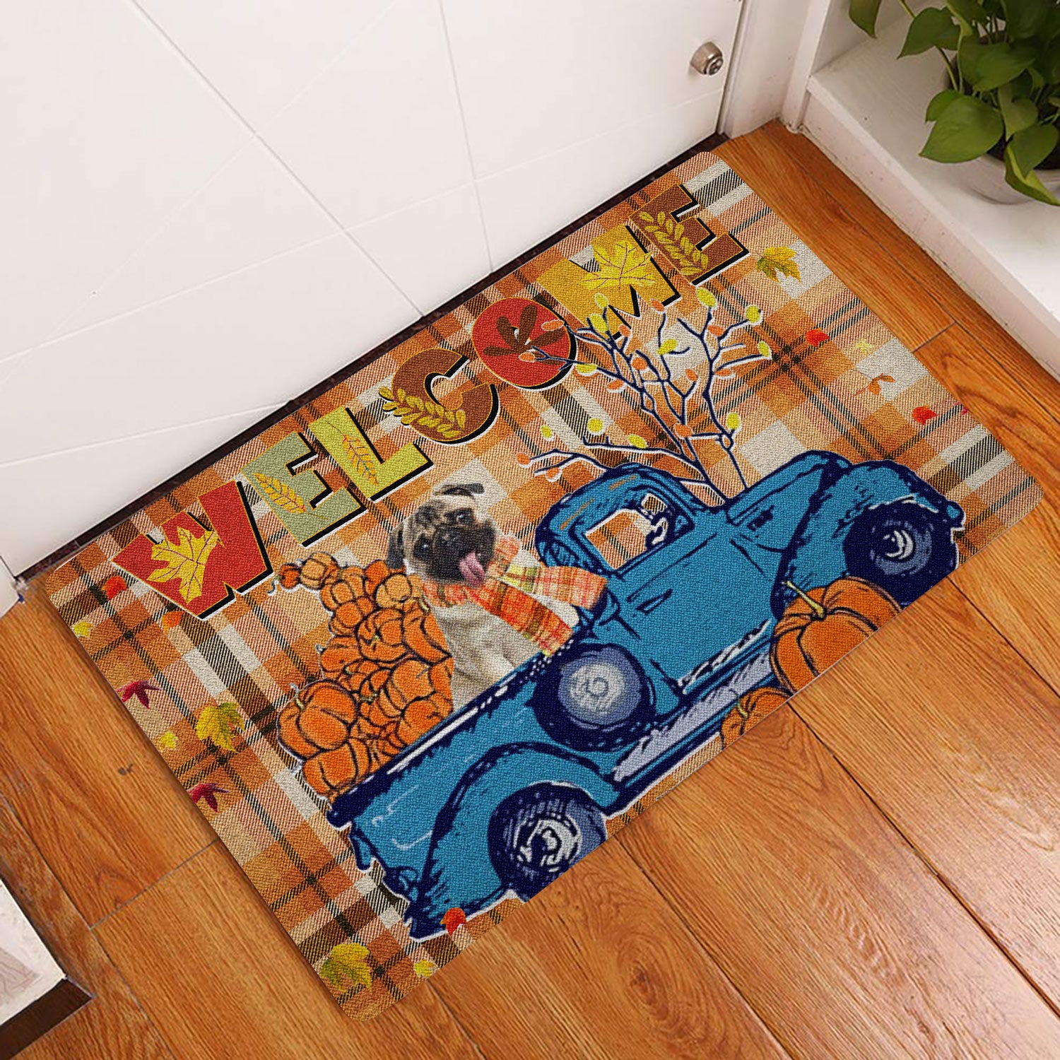 Ohaprints-Doormat-Outdoor-Indoor-Pug-Pumpkin-Truck-Autumn-Happy-Fall-Y'All-Thanksgiving-Day-Rubber-Door-Mat-1817-