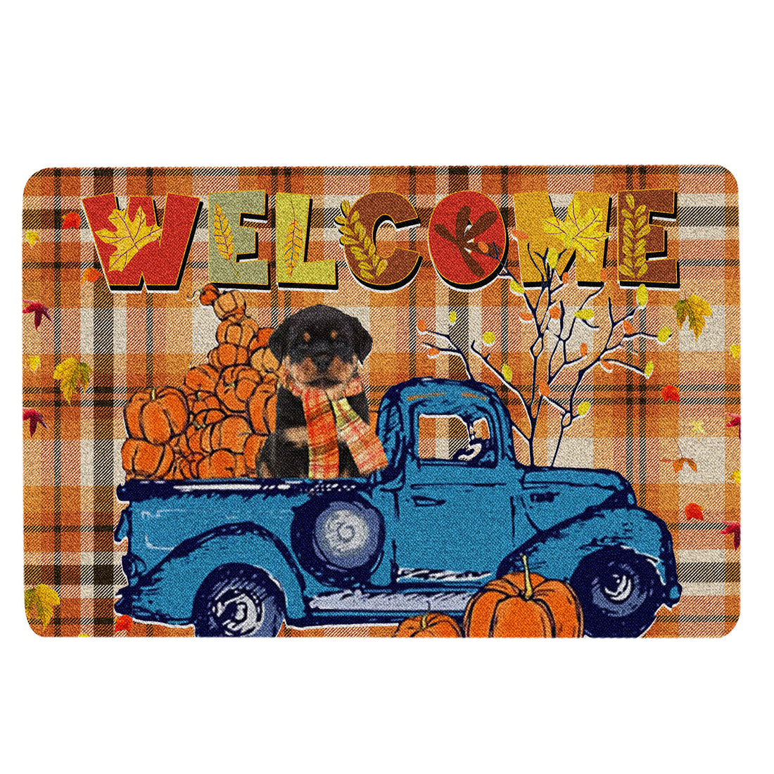 Ohaprints-Doormat-Outdoor-Indoor-Rottweiler-Pumpkin-Truck-Autumn-Happy-Fall-Y'All-Thanksgiving-Rubber-Door-Mat-1818-18'' x 30''