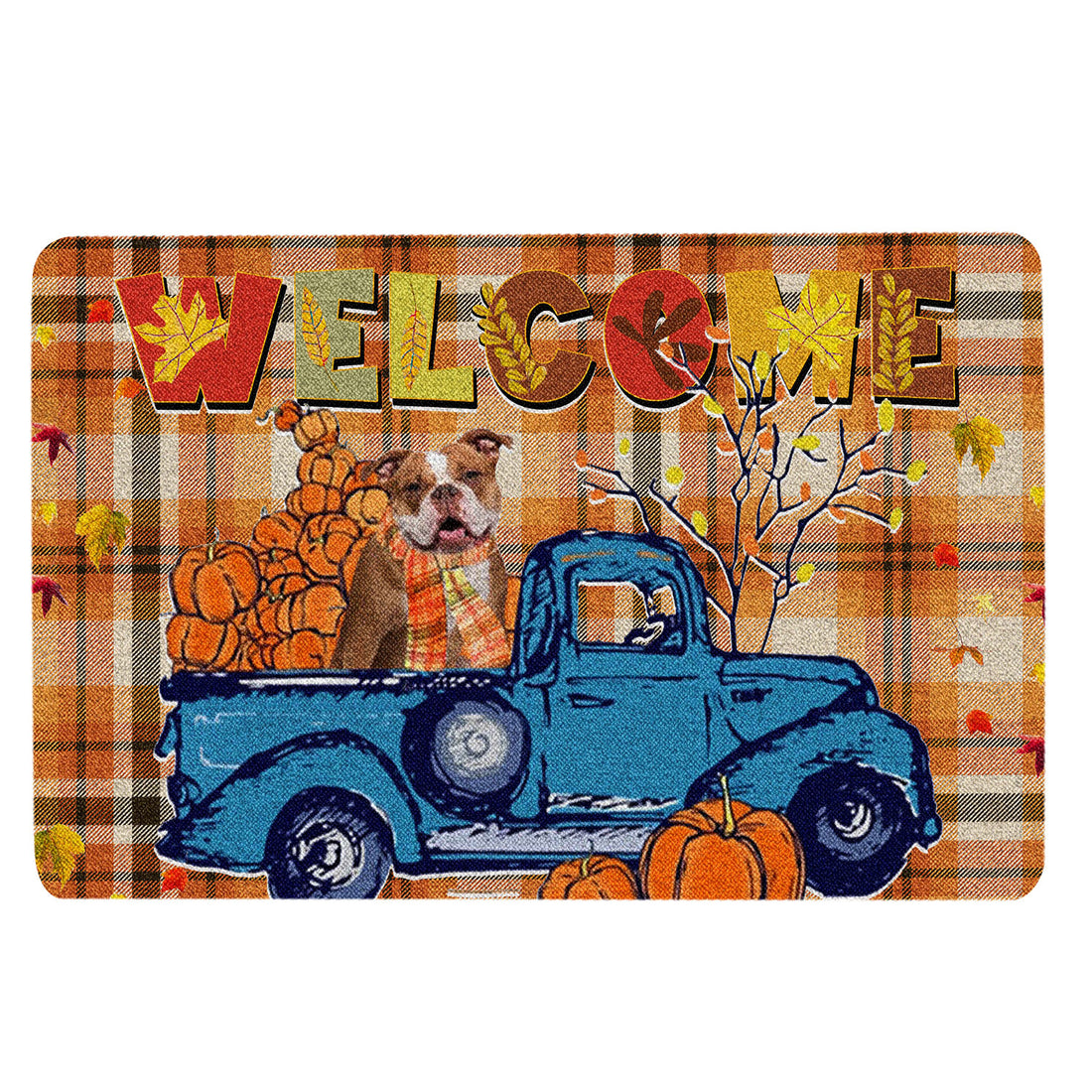 Ohaprints-Doormat-Outdoor-Indoor-English-Bulldog-Pumpkin-Truck-Happy-Fall-Y'All-Autumn-Rubber-Door-Mat-1822-18'' x 30''