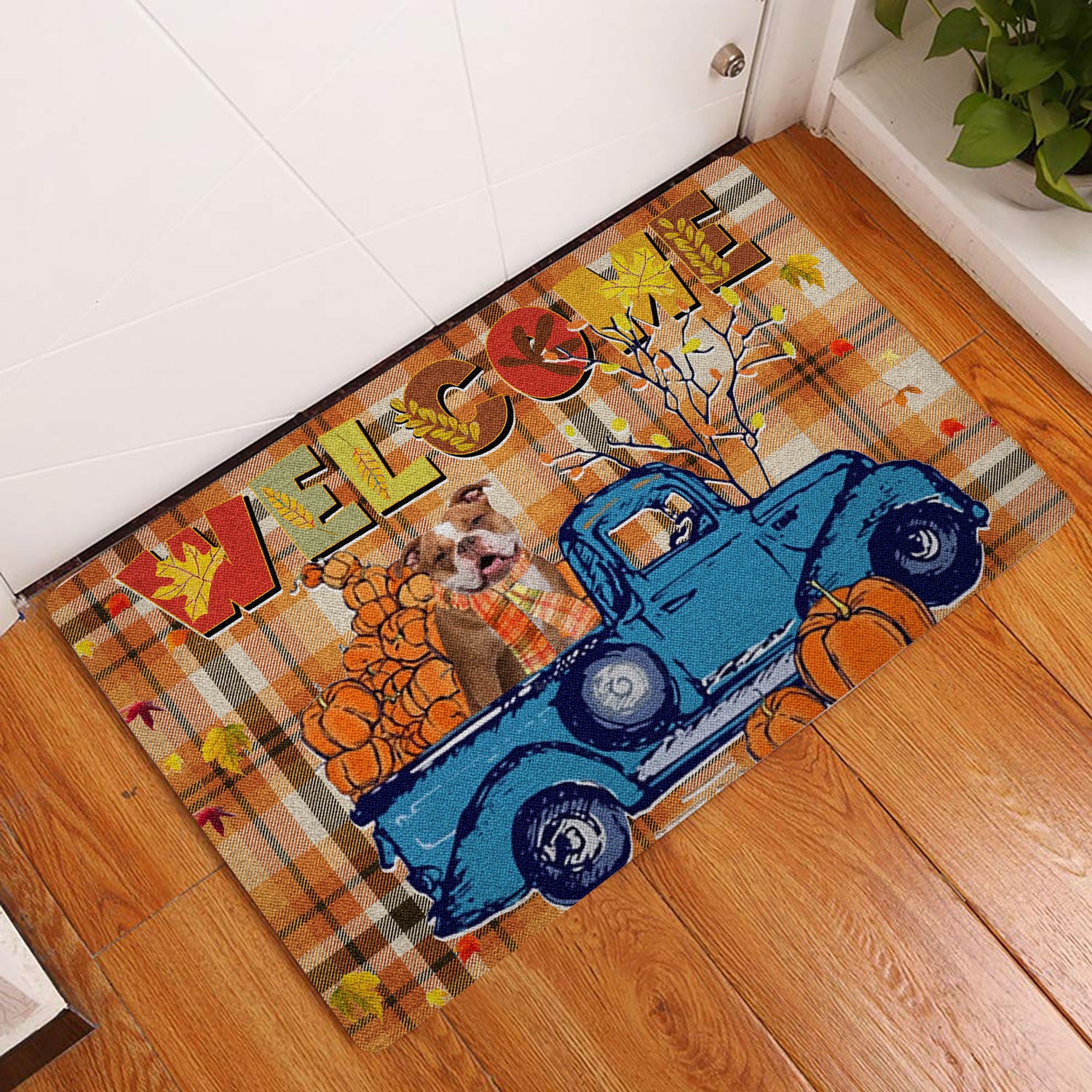 Ohaprints-Doormat-Outdoor-Indoor-English-Bulldog-Pumpkin-Truck-Happy-Fall-Y'All-Autumn-Rubber-Door-Mat-1822-