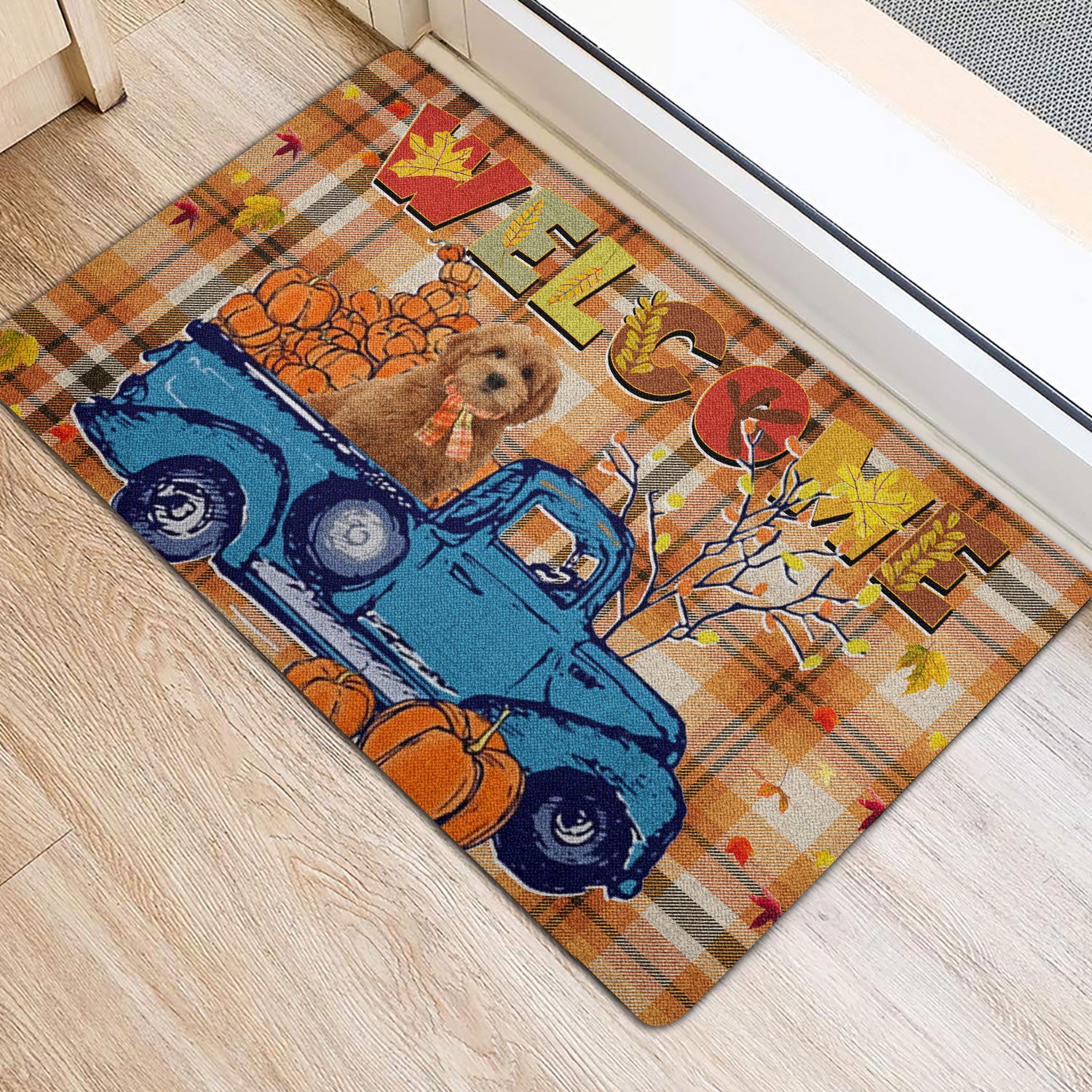 Ohaprints-Doormat-Outdoor-Indoor-Goldendoodle-Pumpkin-Truck-Autumn-Happy-Fall-Y'All-Thanksgiving-Rubber-Door-Mat-1824-