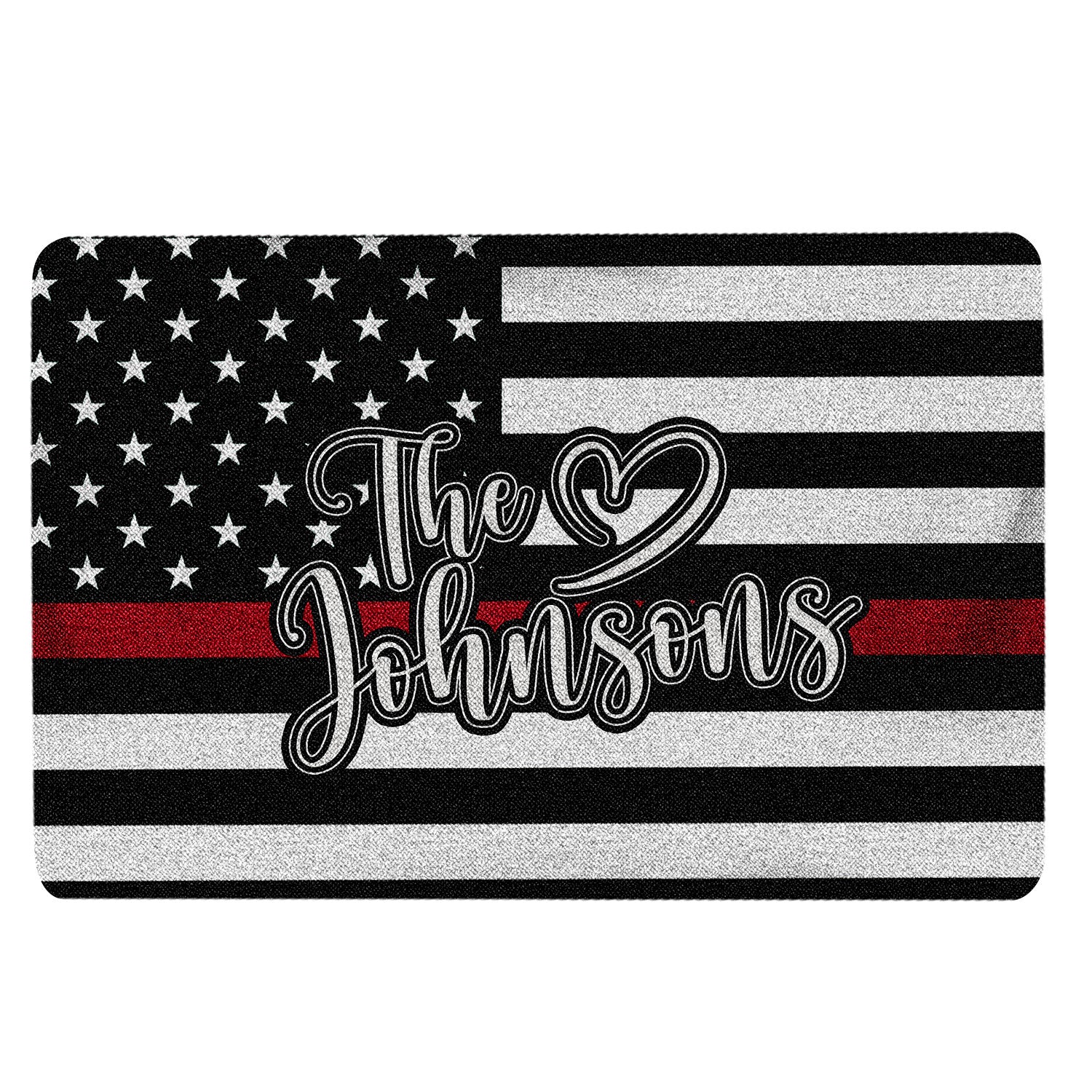 Ohaprints-Doormat-Outdoor-Indoor-Firefighter-Back-The-Red-Family-Custom-Personalized-Name-Rubber-Door-Mat-1881-18'' x 30''