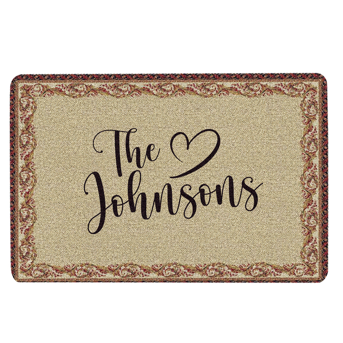 Ohaprints-Doormat-Outdoor-Indoor-Floral-Frame-Custom-Family-Name-Beige-Custom-Personalized-Name-Rubber-Door-Mat-1882-18'' x 30''