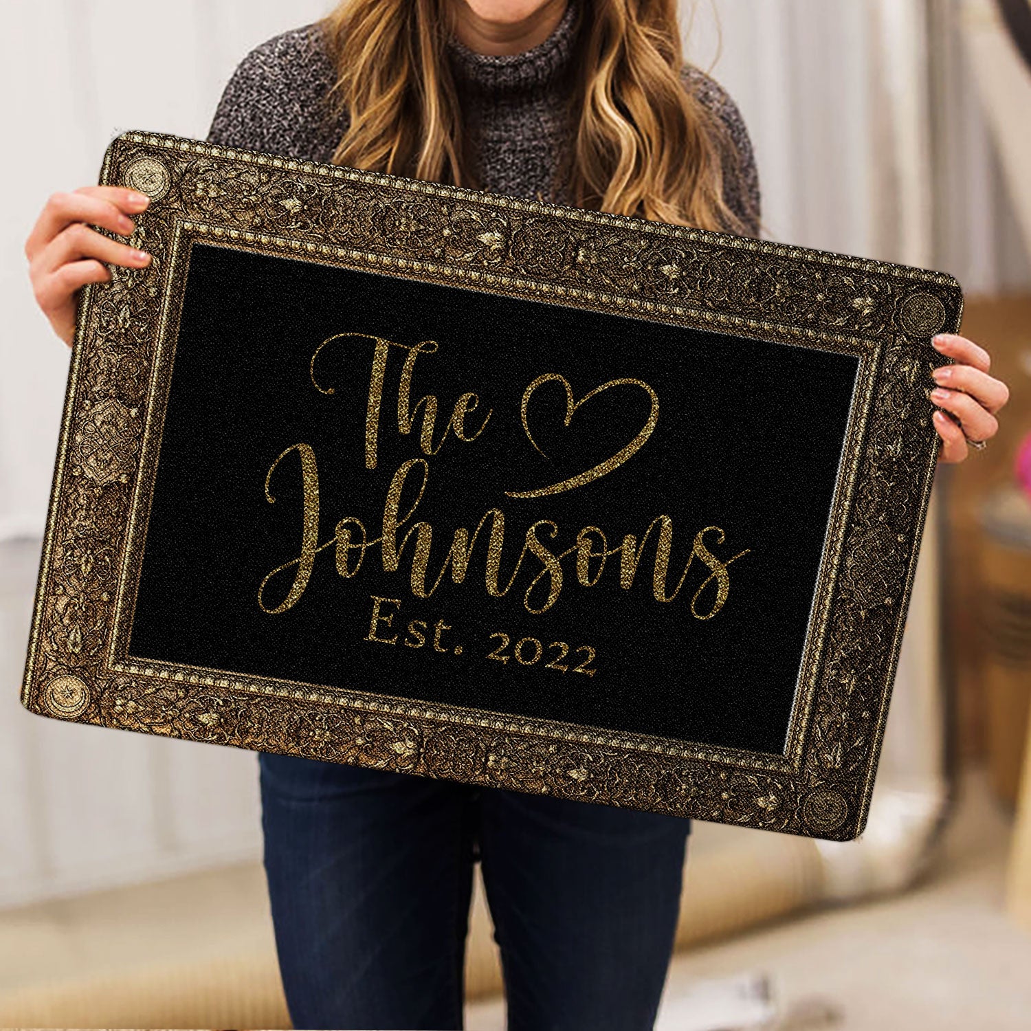 Ohaprints-Doormat-Outdoor-Indoor-Floral-Frame-Family-Name-Brown-Custom-Personalized-Name-Number-Rubber-Door-Mat-1884-