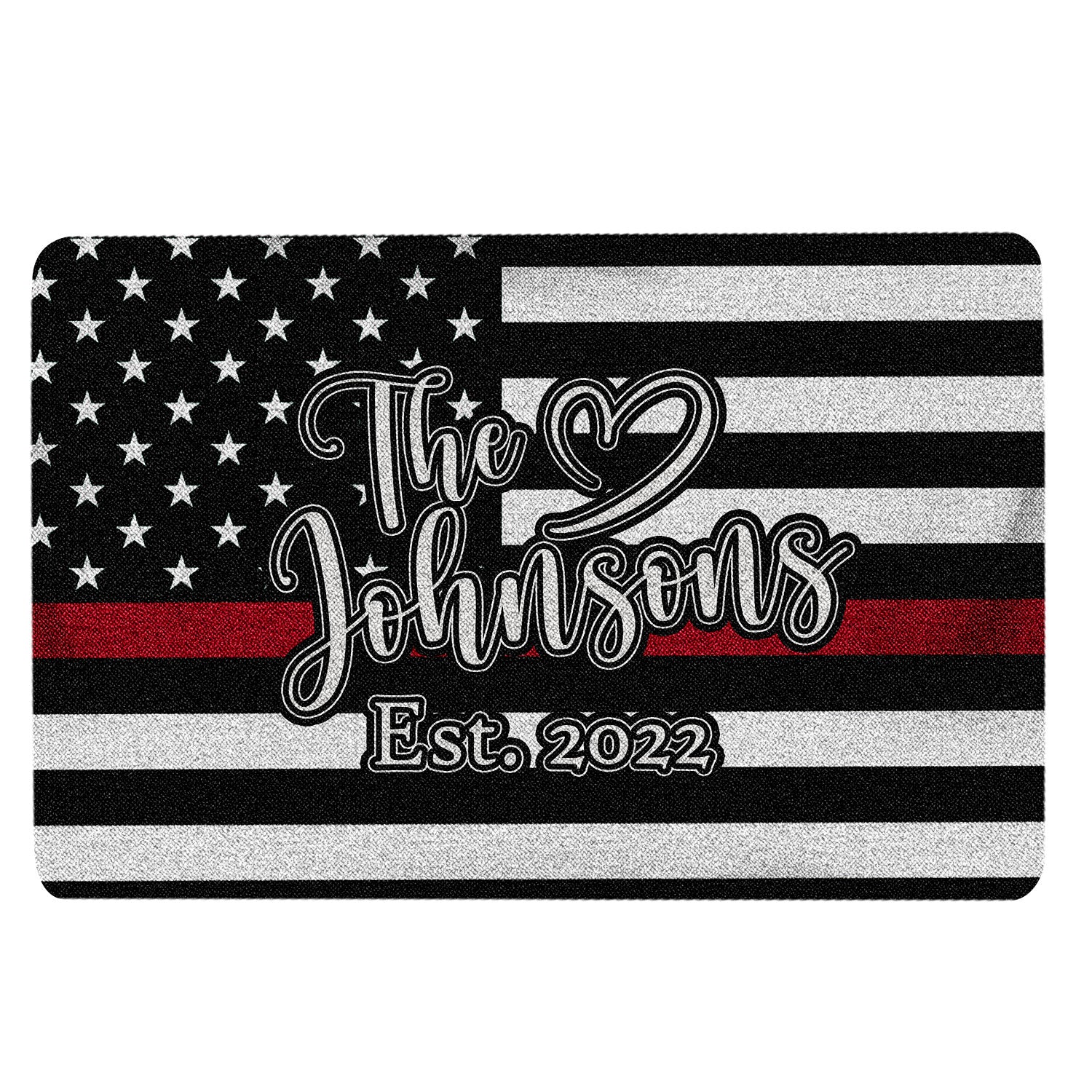 Ohaprints-Doormat-Outdoor-Indoor-Firefighter-Back-The-Red-Family-Custom-Personalized-Name-Number-Rubber-Door-Mat-1892-18'' x 30''