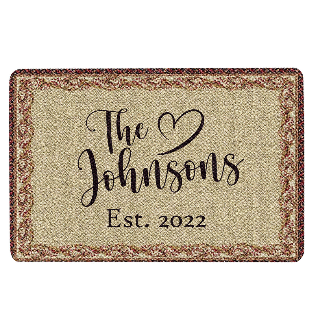 Ohaprints-Doormat-Outdoor-Indoor-Floral-Frame-Family-Name-Beige-Custom-Personalized-Name-Number-Rubber-Door-Mat-1893-18'' x 30''