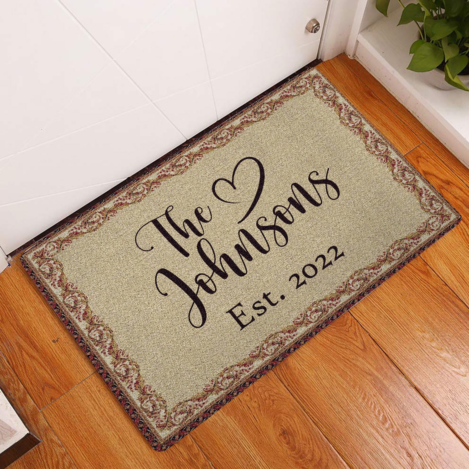 Ohaprints-Doormat-Outdoor-Indoor-Floral-Frame-Family-Name-Beige-Custom-Personalized-Name-Number-Rubber-Door-Mat-1893-