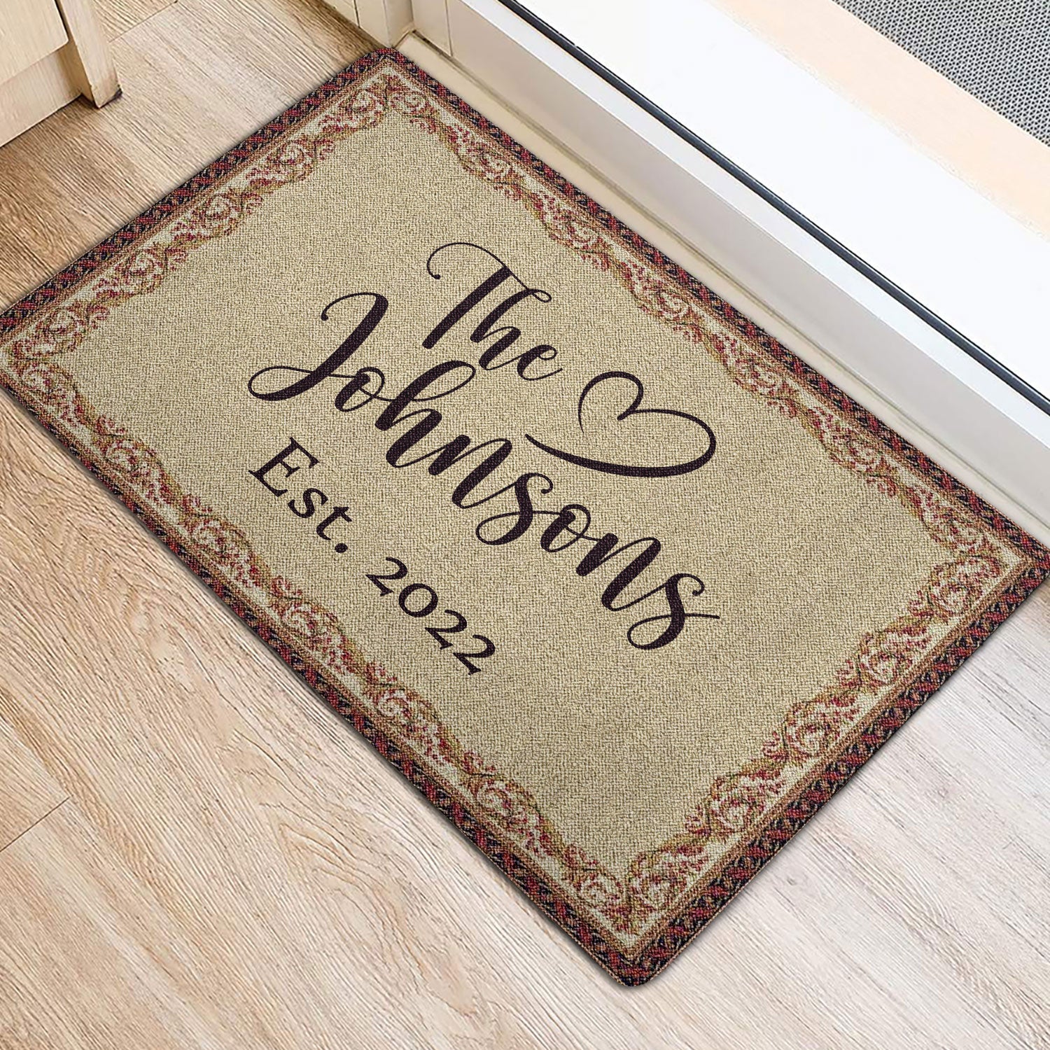 Ohaprints-Doormat-Outdoor-Indoor-Floral-Frame-Family-Name-Beige-Custom-Personalized-Name-Number-Rubber-Door-Mat-1893-