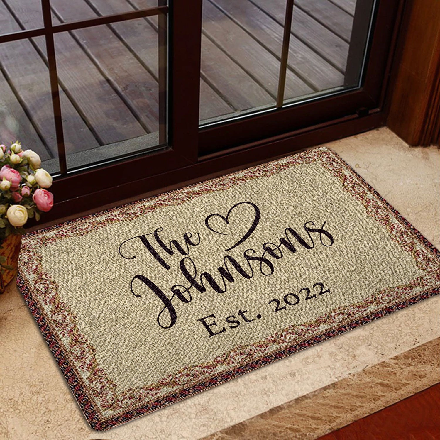 Ohaprints-Doormat-Outdoor-Indoor-Floral-Frame-Family-Name-Beige-Custom-Personalized-Name-Number-Rubber-Door-Mat-1893-