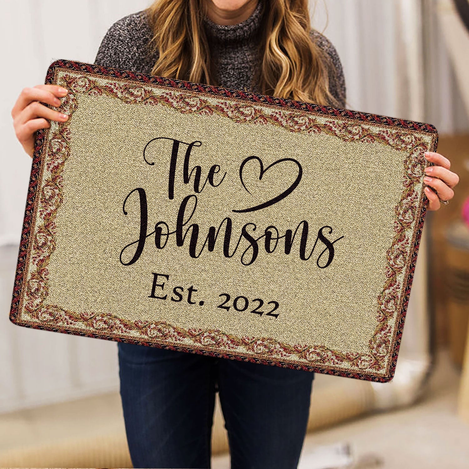 Ohaprints-Doormat-Outdoor-Indoor-Floral-Frame-Family-Name-Beige-Custom-Personalized-Name-Number-Rubber-Door-Mat-1893-