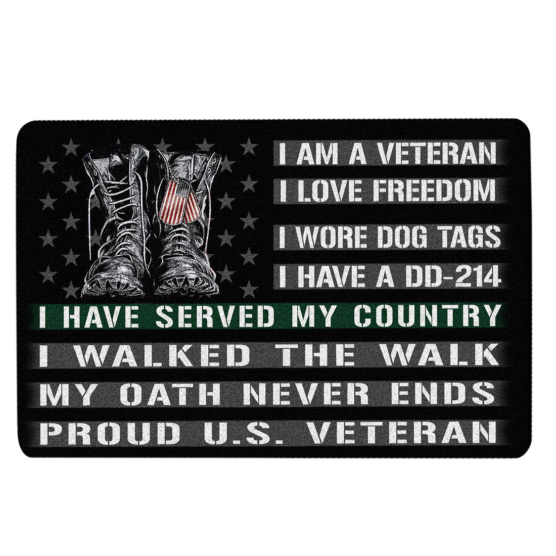 Ohaprints-Doormat-Outdoor-Indoor-Veteran-Proud-US-Veteran-Dd-214-Boots-Thin-Green-Line-Rubber-Door-Mat-1894-18'' x 30''