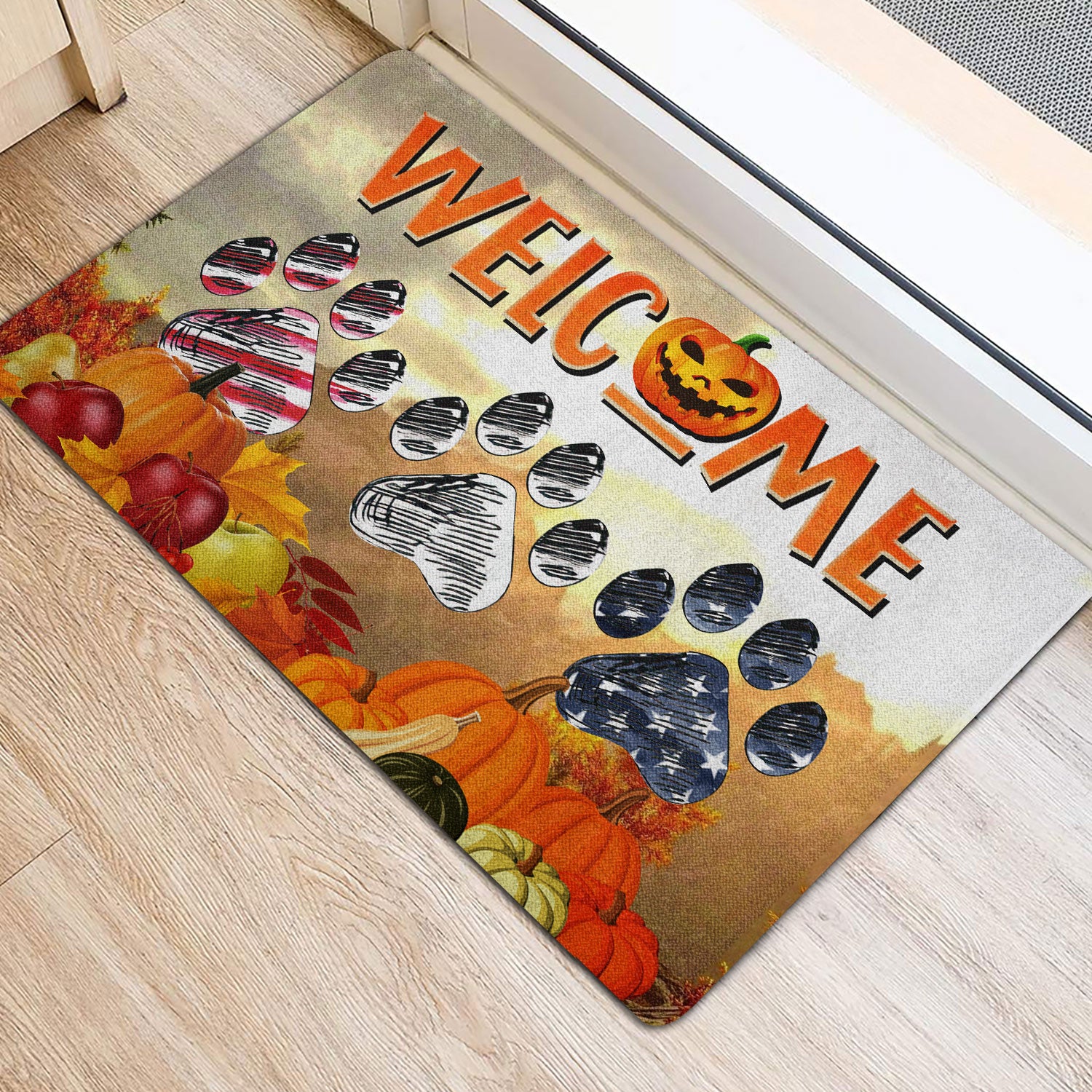 Ohaprints-Doormat-Outdoor-Indoor-Dog-Paw-Pumpkin-Autumn-Happy-Fall-Y'All-Thanksgiving-Day-Rubber-Door-Mat-1897-