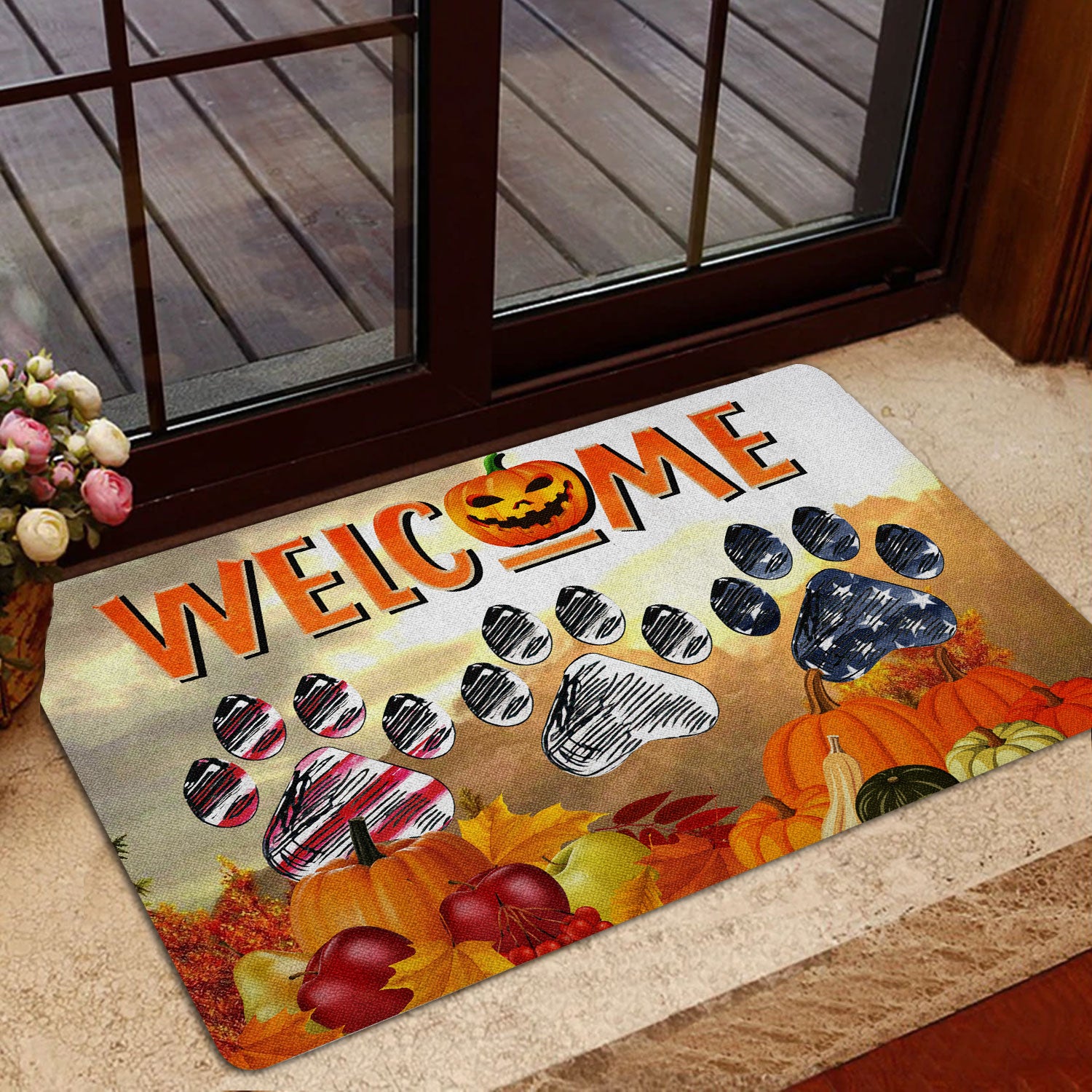 Ohaprints-Doormat-Outdoor-Indoor-Dog-Paw-Pumpkin-Autumn-Happy-Fall-Y'All-Thanksgiving-Day-Rubber-Door-Mat-1897-