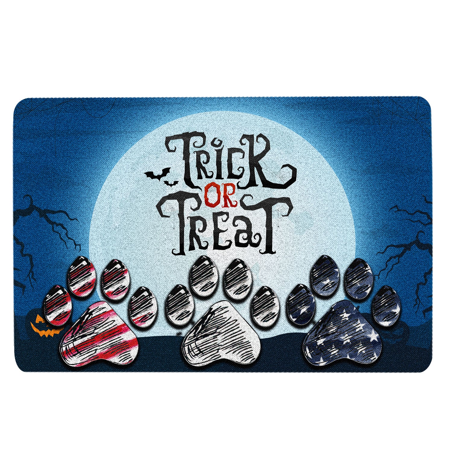 Ohaprints-Doormat-Outdoor-Indoor-Dog-Paw-Trick-Or-Treat-Boo-Pumpkin-Night-Happy-Halloween-Rubber-Door-Mat-1898-18'' x 30''