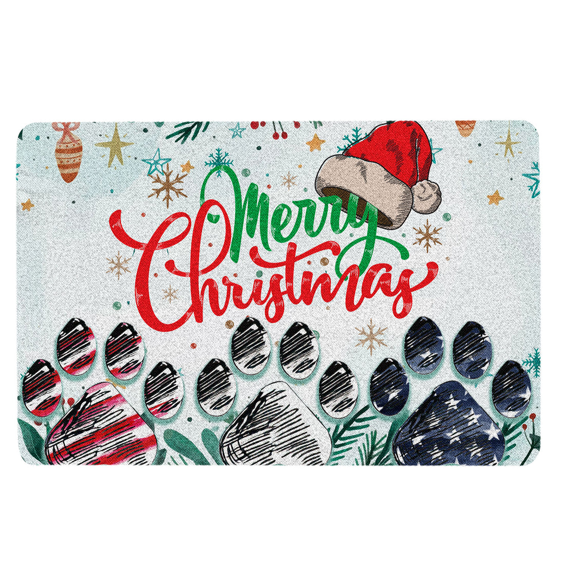 Ohaprints-Doormat-Outdoor-Indoor-Dog-Paw-Merry-Christmas-Merry-Xmas-Hello-Winter-Snowflake-Rubber-Door-Mat-1899-18'' x 30''
