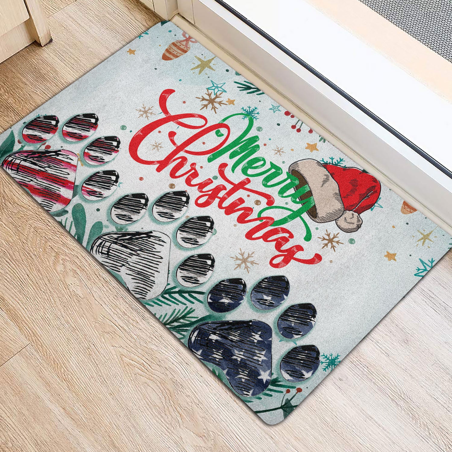 Ohaprints-Doormat-Outdoor-Indoor-Dog-Paw-Merry-Christmas-Merry-Xmas-Hello-Winter-Snowflake-Rubber-Door-Mat-1899-