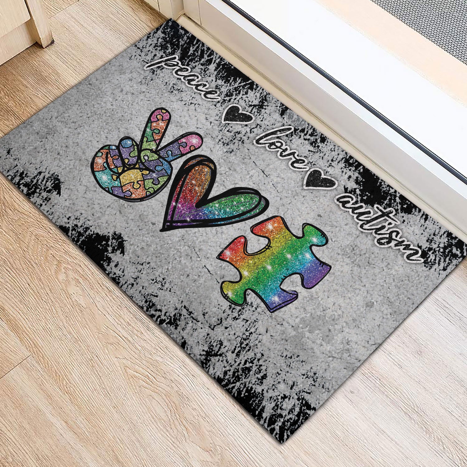 Ohaprints-Doormat-Outdoor-Indoor-Autism-Awareness-Peace-Love-Autism-Support-Gift-Grey-Pattern-Rubber-Door-Mat-954-