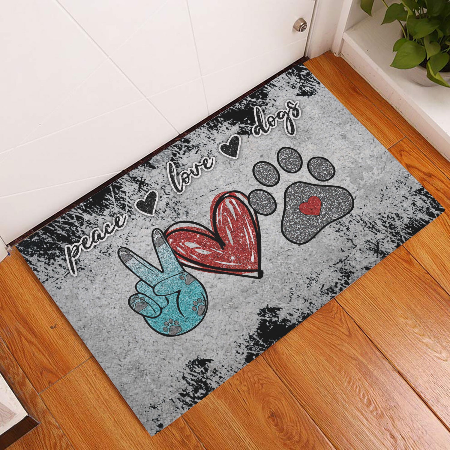 Ohaprints-Doormat-Outdoor-Indoor-Peace-Love-Dogs-Dog-Paw-Gift-For-Dog-Puppy-Pet-Lover-Grey-Rubber-Door-Mat-955-