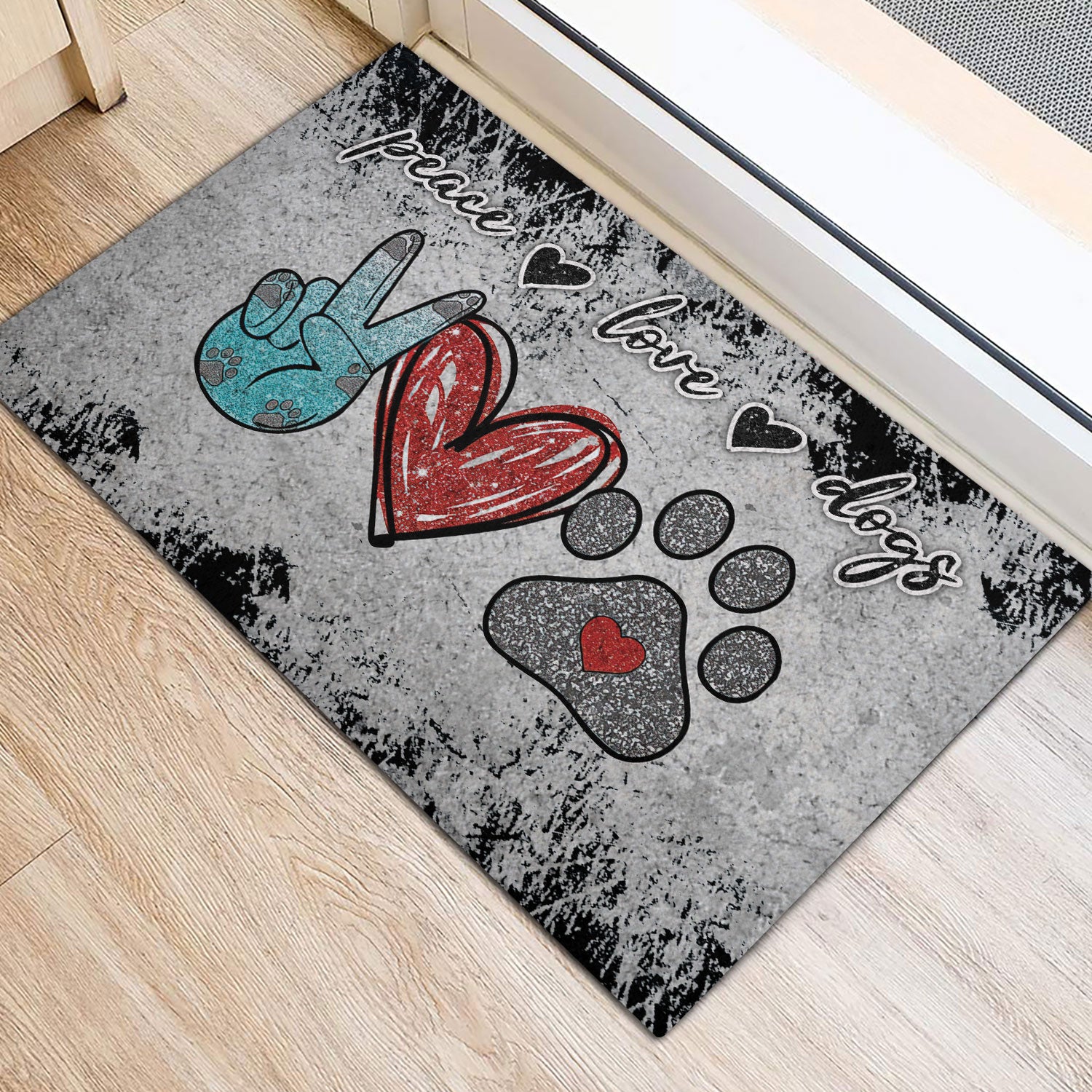 Ohaprints-Doormat-Outdoor-Indoor-Peace-Love-Dogs-Dog-Paw-Gift-For-Dog-Puppy-Pet-Lover-Grey-Rubber-Door-Mat-955-