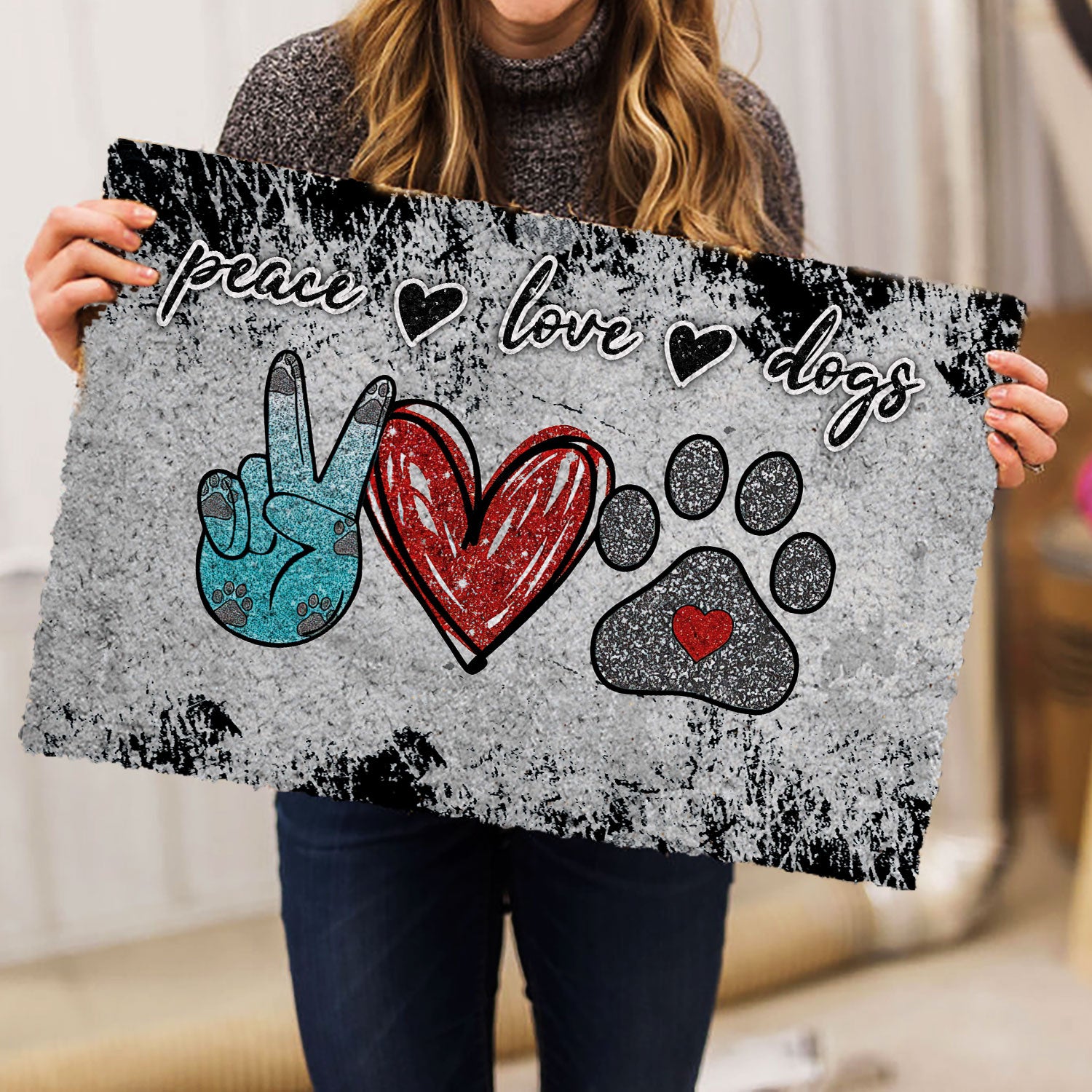 Ohaprints-Doormat-Outdoor-Indoor-Peace-Love-Dogs-Dog-Paw-Gift-For-Dog-Puppy-Pet-Lover-Grey-Rubber-Door-Mat-955-