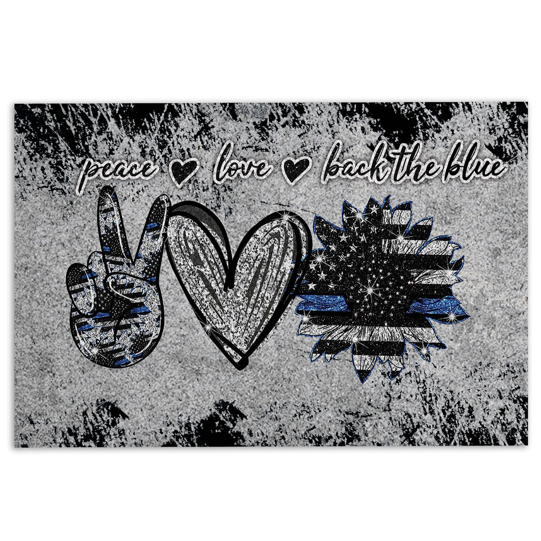 Ohaprints-Doormat-Outdoor-Indoor-Police-Peace-Love-Back-The-Blue-Thin-Blue-Line-Grey-Pattern-Rubber-Door-Mat-957-18'' x 30''