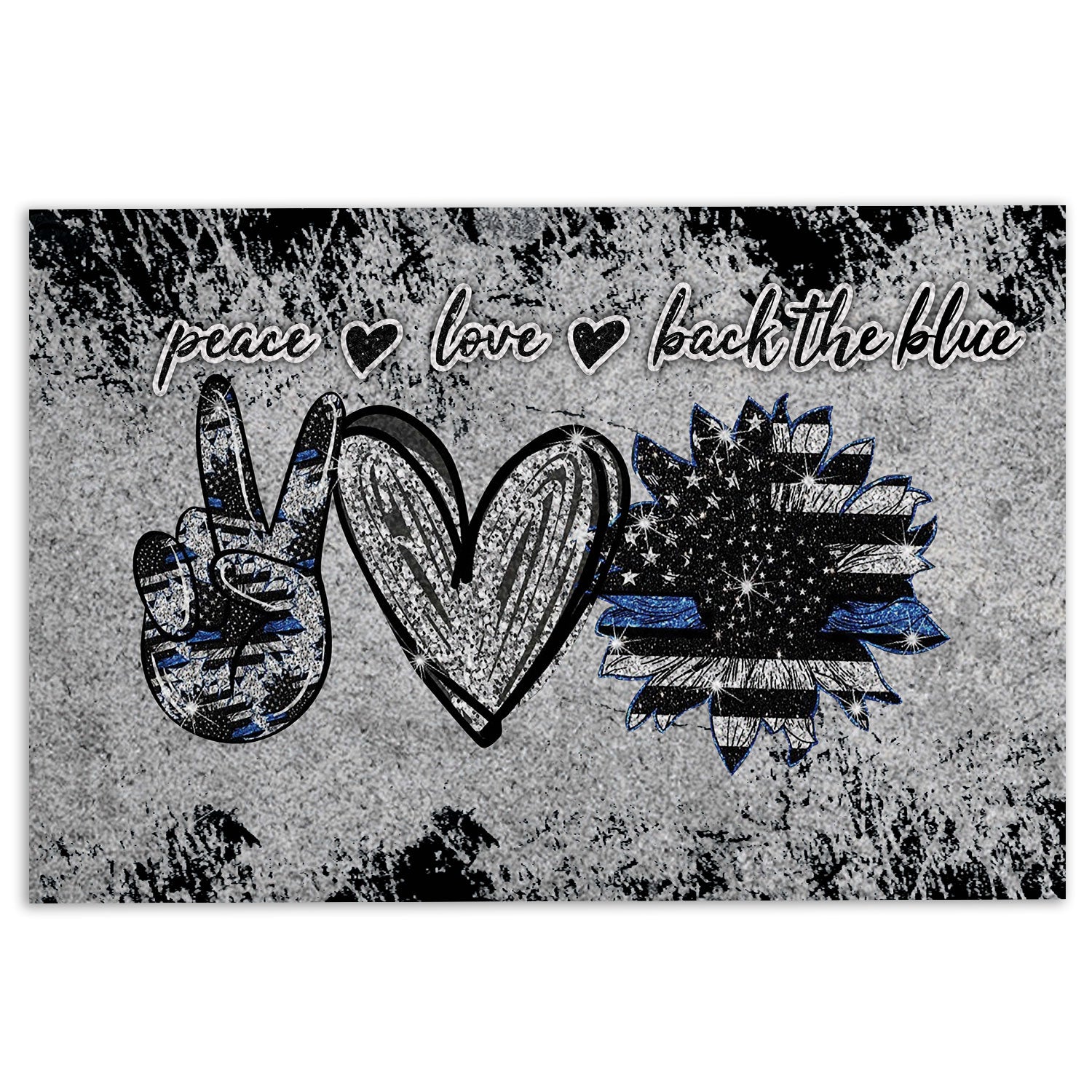 Ohaprints-Doormat-Outdoor-Indoor-Police-Peace-Love-Back-The-Blue-Thin-Blue-Line-Grey-Pattern-Rubber-Door-Mat-957-18'' x 30''