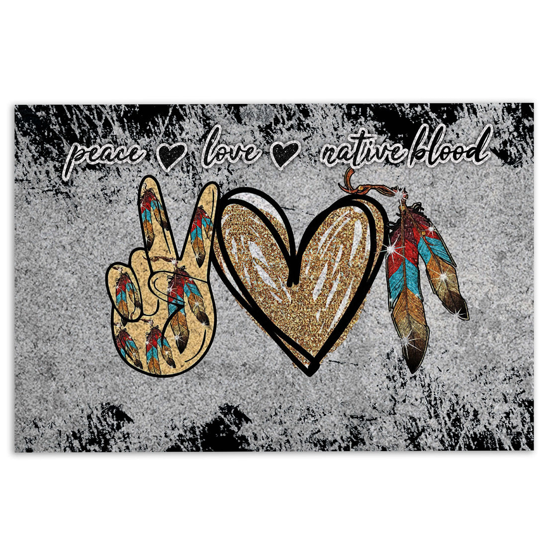 Ohaprints-Doormat-Outdoor-Indoor-Native-American-Native-Boho-Feather-Peace-Love-Native-Blood-Grey-Rubber-Door-Mat-958-18'' x 30''