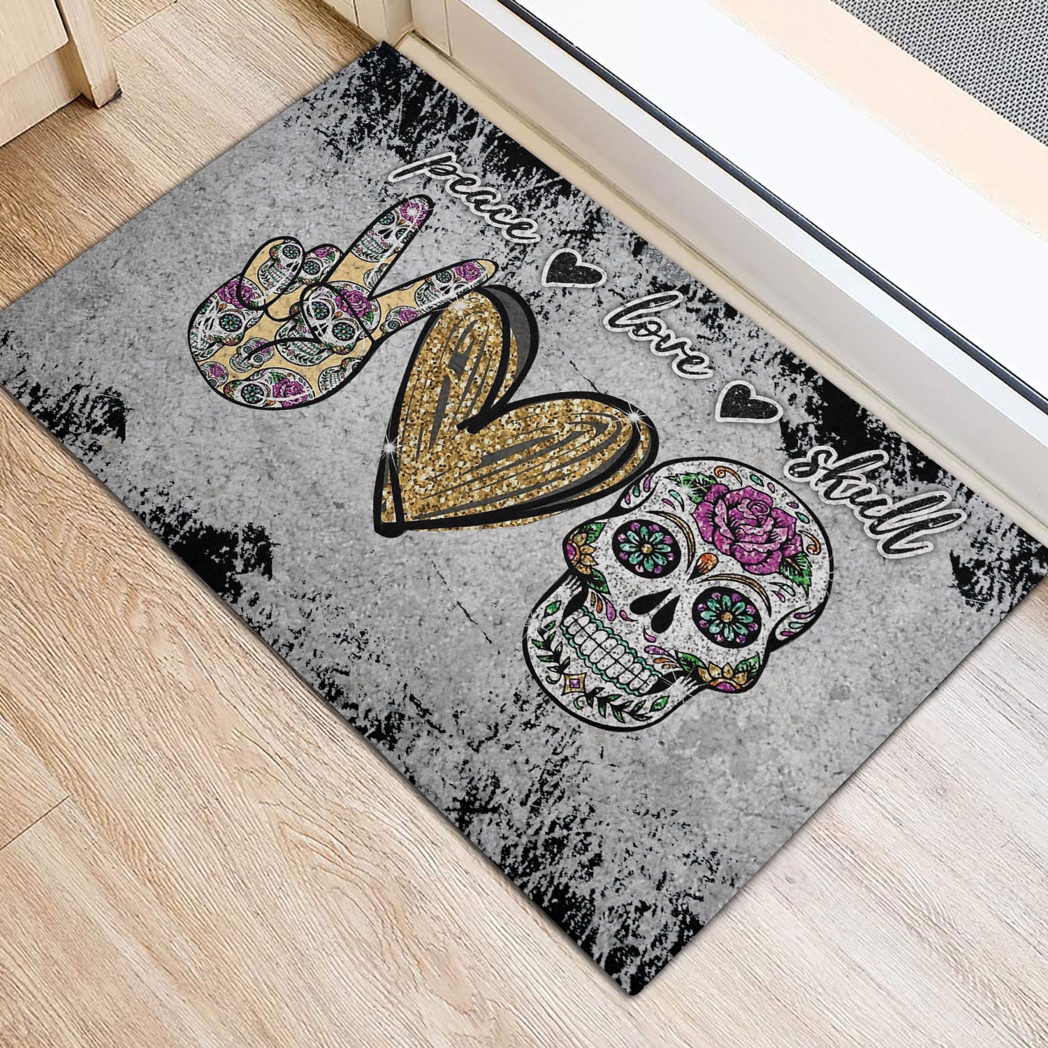 Ohaprints-Doormat-Outdoor-Indoor-Peace-Love-Sugar-Skull-Unique-Gift-For-Skull-Lover-Grey-Pattern-Rubber-Door-Mat-959-