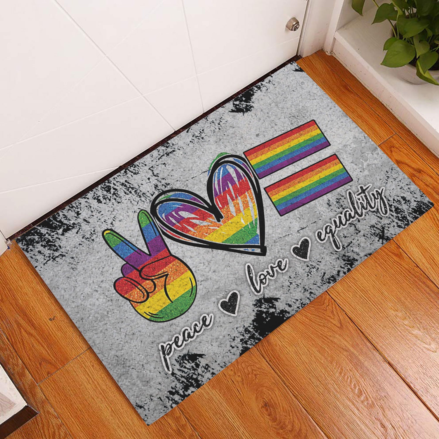 Ohaprints-Doormat-Outdoor-Indoor-Lgbt-Lgbtq-Peace-Love-Equality-Pride-Love-Is-Love-Rainbow-Grey-Rubber-Door-Mat-961-