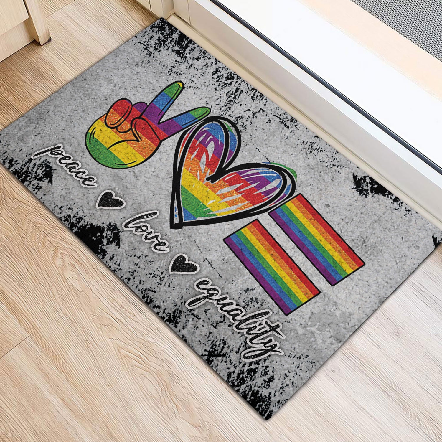 Ohaprints-Doormat-Outdoor-Indoor-Lgbt-Lgbtq-Peace-Love-Equality-Pride-Love-Is-Love-Rainbow-Grey-Rubber-Door-Mat-961-