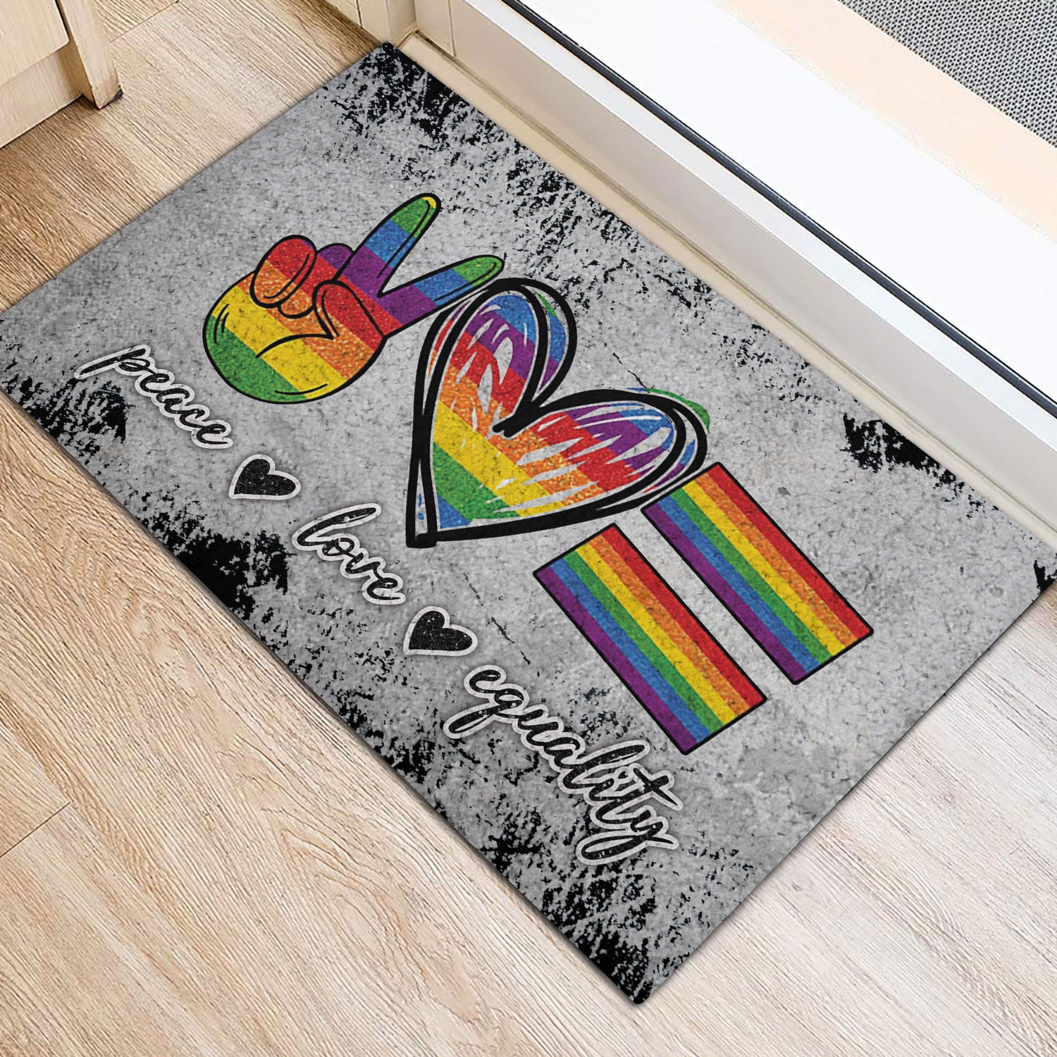 Pride Heart Rainbow Outdoor Door Mat