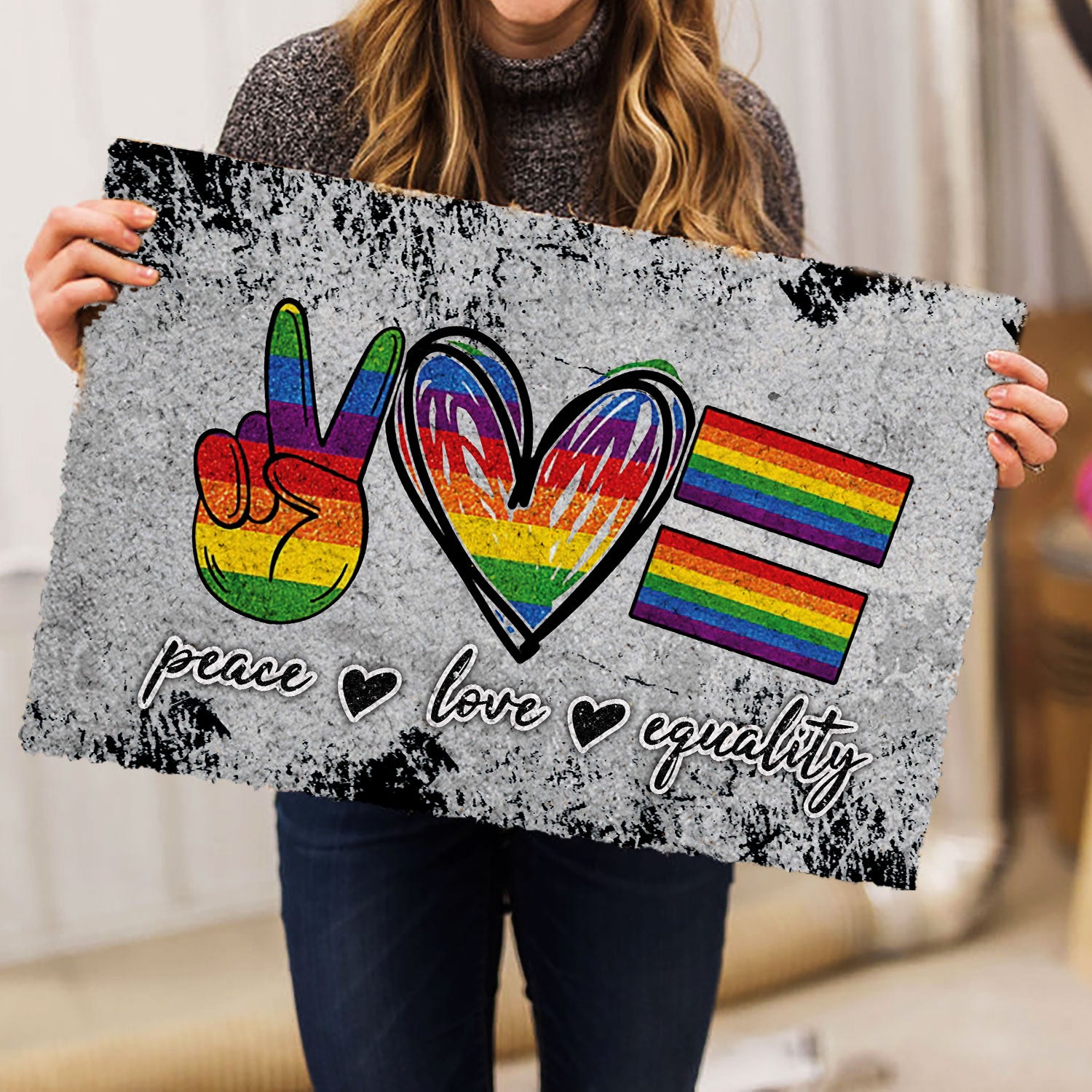 Ohaprints-Doormat-Outdoor-Indoor-Lgbt-Lgbtq-Peace-Love-Equality-Pride-Love-Is-Love-Rainbow-Grey-Rubber-Door-Mat-961-