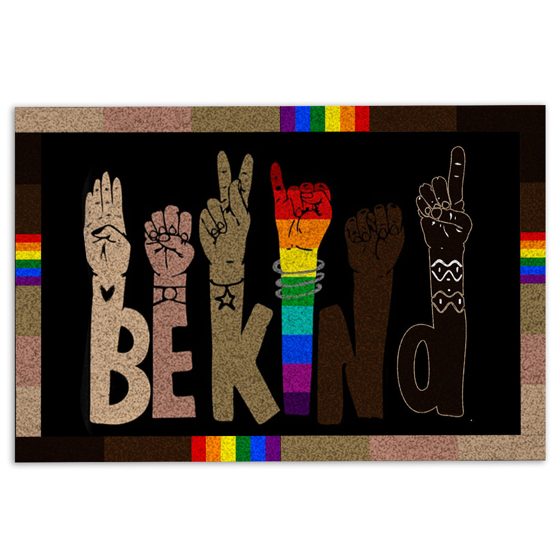 Ohaprints-Doormat-Outdoor-Indoor-Lgbt-Lgbtq-Be-Kind-Hand-Pride-Month-Love-Is-Love-Rainbow-Flag-Rubber-Door-Mat-970-18'' x 30''