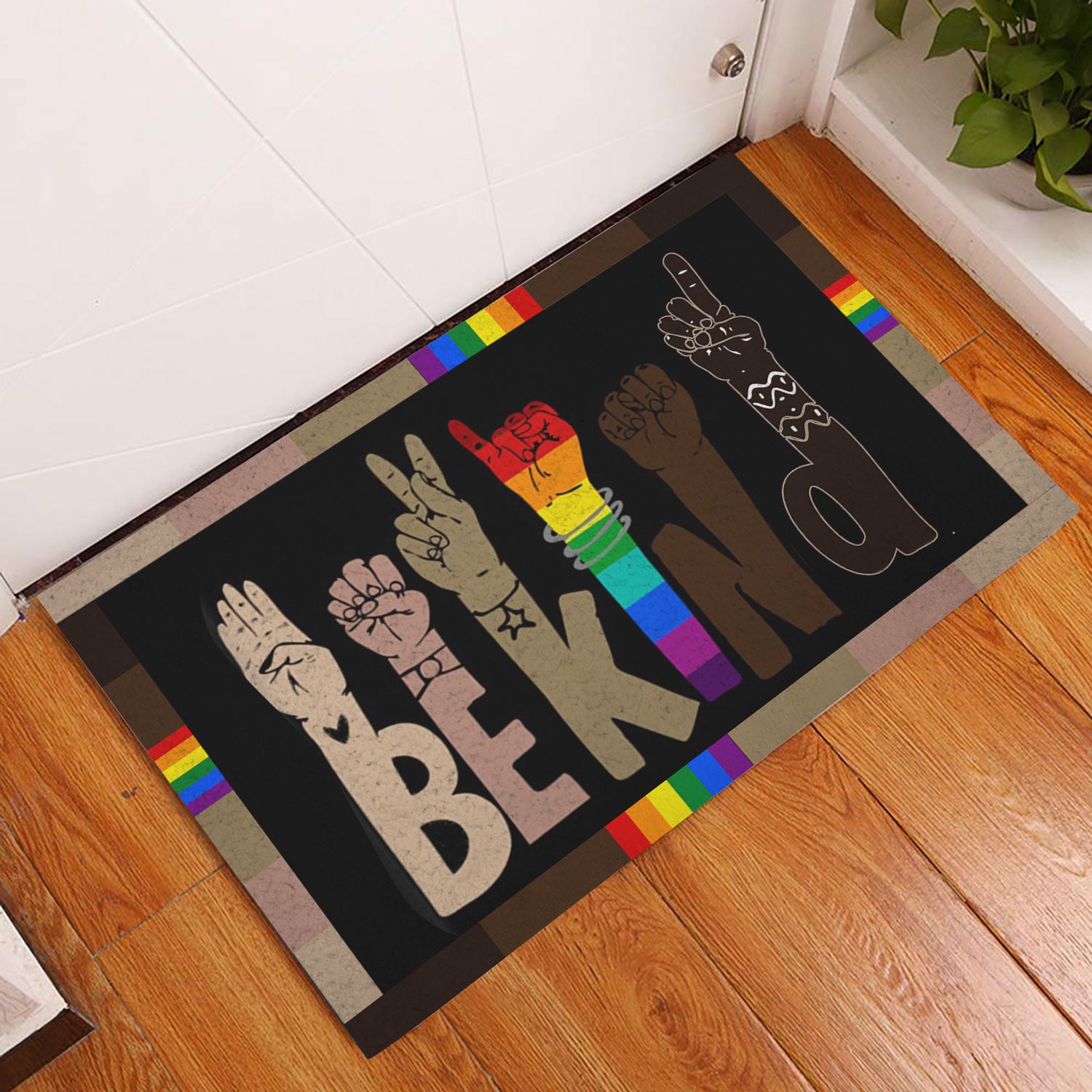 Ohaprints-Doormat-Outdoor-Indoor-Lgbt-Lgbtq-Be-Kind-Hand-Pride-Month-Love-Is-Love-Rainbow-Flag-Rubber-Door-Mat-970-