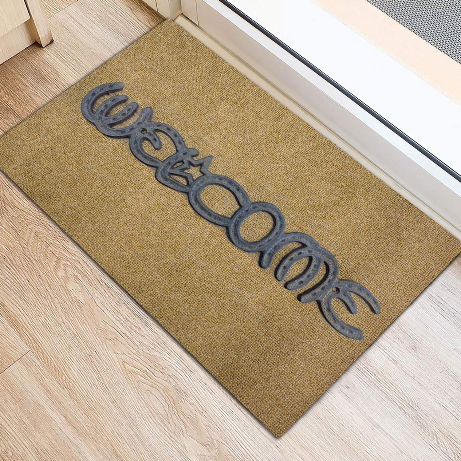 Ohaprints-Doormat-Outdoor-Indoor-Welcome-Horseshoe-Cowboy-Cowgirl-Western-Texas-Home-Wood-Pattern-Rubber-Door-Mat-971-