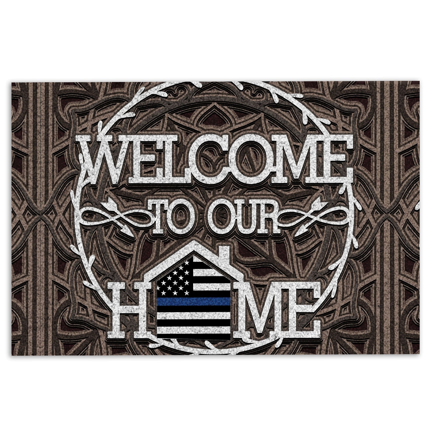 Ohaprints-Doormat-Outdoor-Indoor-Police-Welcome-To-Our-Home-Thin-Blue-Line-Back-The-Blue-Rubber-Door-Mat-972-18'' x 30''