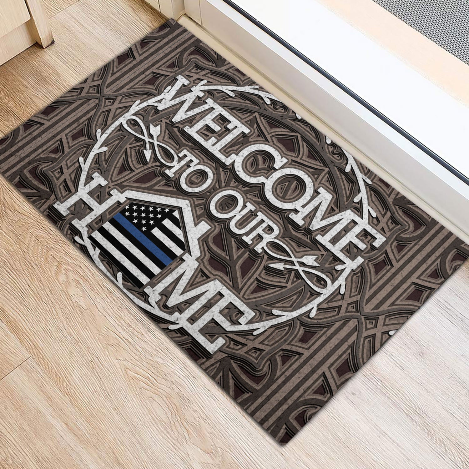 Ohaprints-Doormat-Outdoor-Indoor-Police-Welcome-To-Our-Home-Thin-Blue-Line-Back-The-Blue-Rubber-Door-Mat-972-