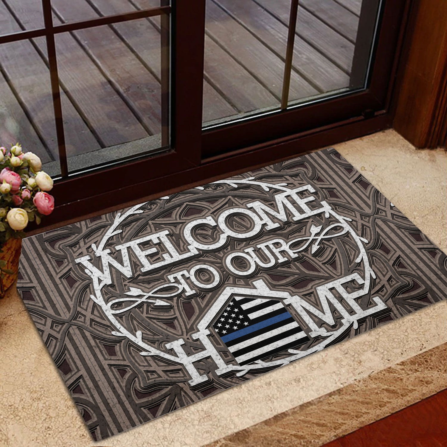 Ohaprints-Doormat-Outdoor-Indoor-Police-Welcome-To-Our-Home-Thin-Blue-Line-Back-The-Blue-Rubber-Door-Mat-972-