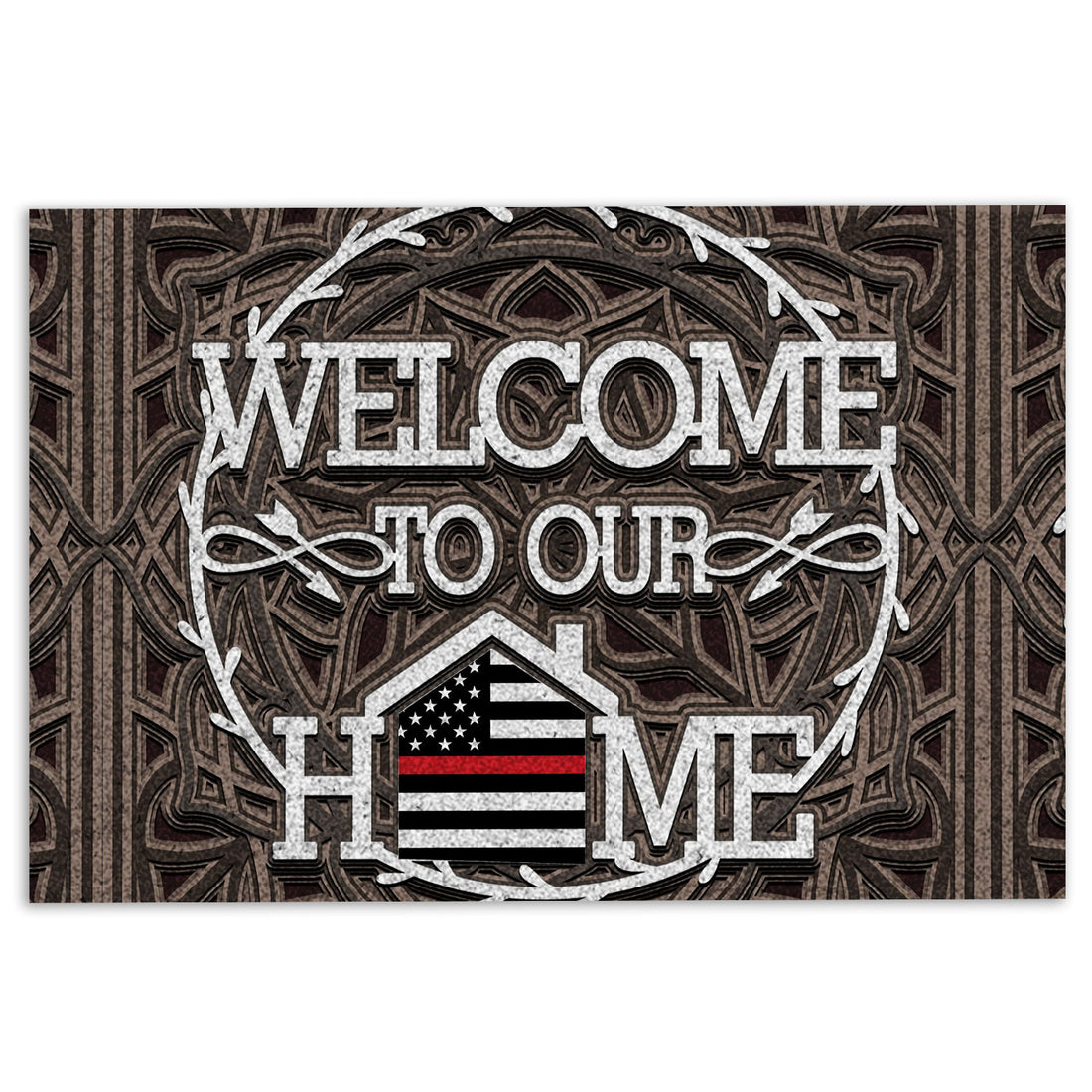 Ohaprints-Doormat-Outdoor-Indoor-Firefighter-Welcome-To-Our-Home-Thin-Red-Line-Back-The-Red-Rubber-Door-Mat-973-18'' x 30''