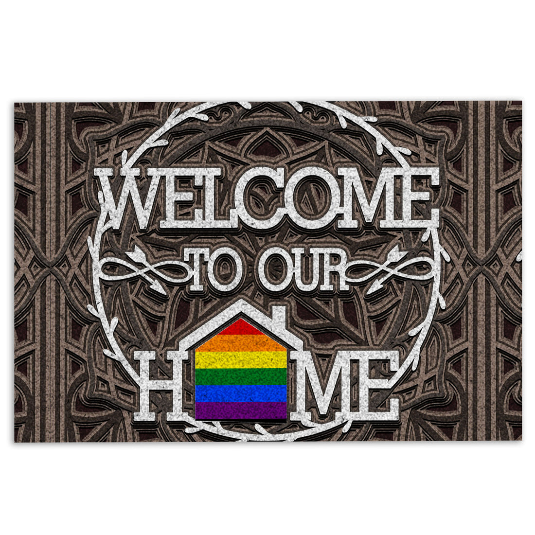 Ohaprints-Doormat-Outdoor-Indoor-Lgbt-Lgbtq-Rainbow-Flag-Welcome-To-Our-Home-Pride-Month-Rubber-Door-Mat-975-18'' x 30''