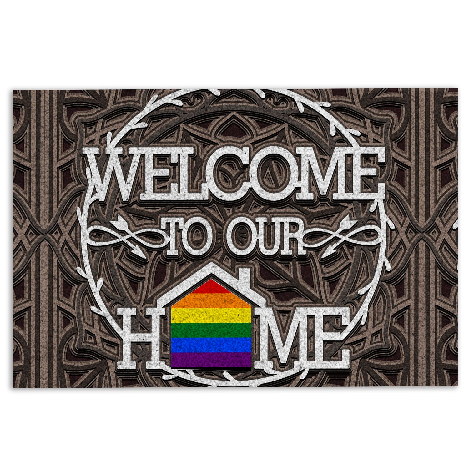 Ohaprints-Doormat-Outdoor-Indoor-Lgbt-Lgbtq-Rainbow-Flag-Welcome-To-Our-Home-Pride-Month-Rubber-Door-Mat-975-18'' x 30''