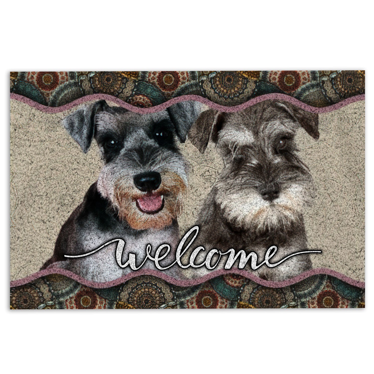 Ohaprints-Doormat-Outdoor-Indoor-Miniature-Schnauzer-Welcome-Mandala-Pattern-For-Dog-Puppy-Lover-Rubber-Door-Mat-977-18'' x 30''