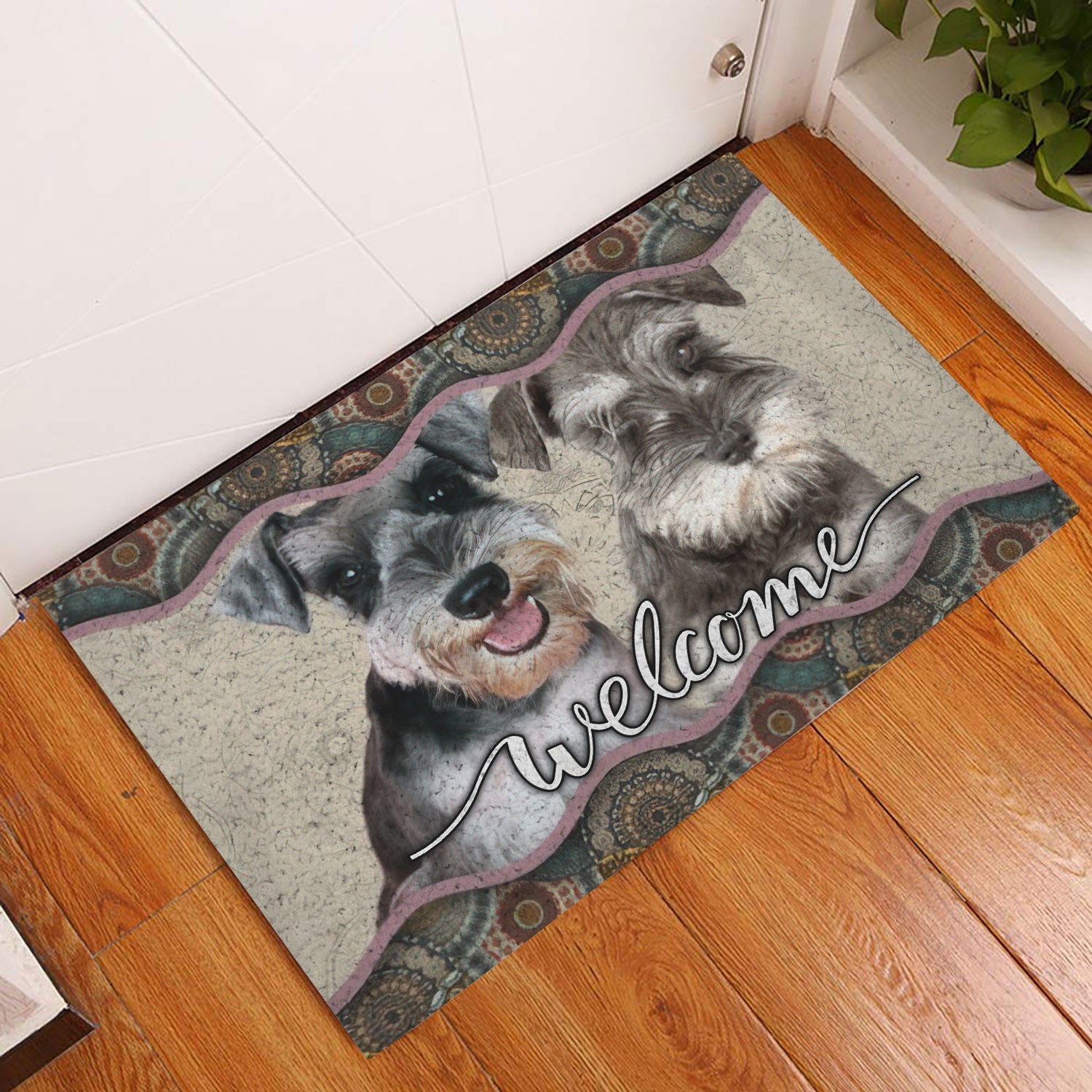 Ohaprints-Doormat-Outdoor-Indoor-Miniature-Schnauzer-Welcome-Mandala-Pattern-For-Dog-Puppy-Lover-Rubber-Door-Mat-977-