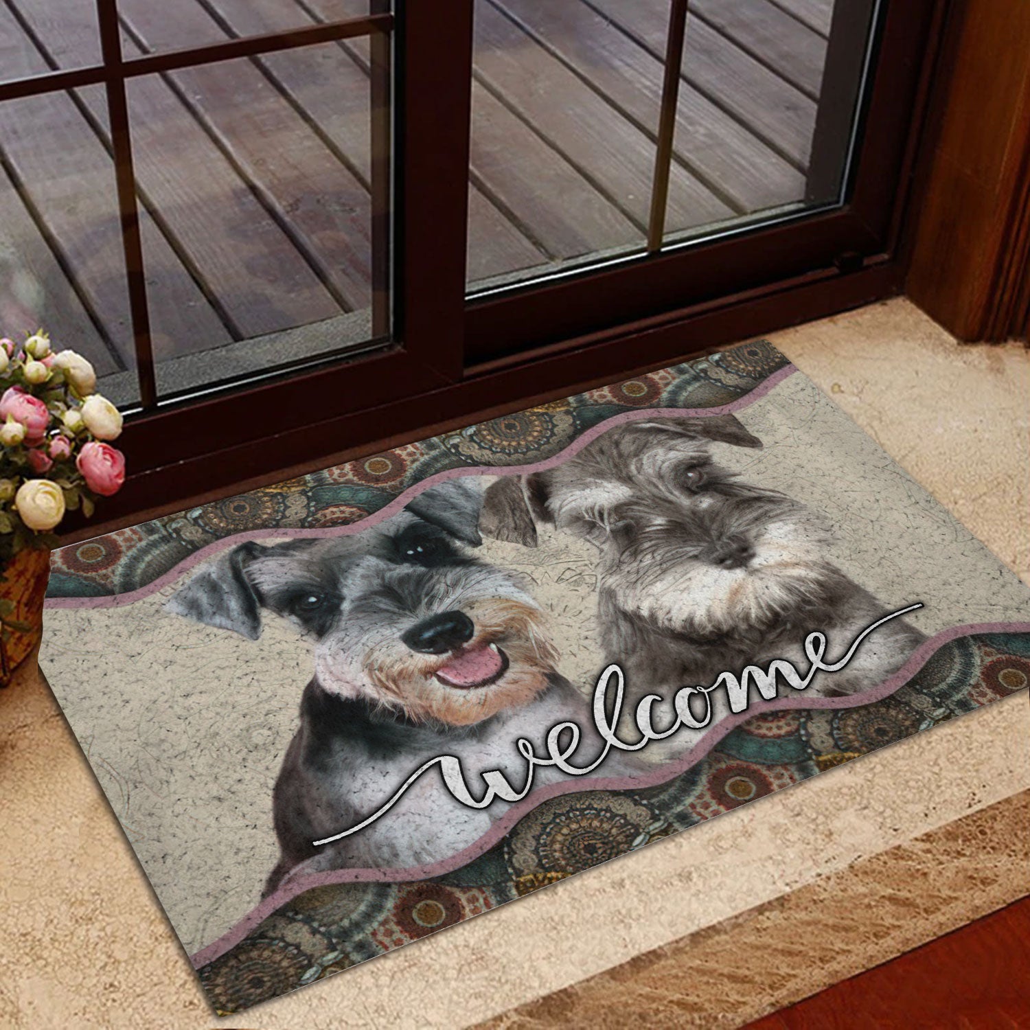 Ohaprints-Doormat-Outdoor-Indoor-Miniature-Schnauzer-Welcome-Mandala-Pattern-For-Dog-Puppy-Lover-Rubber-Door-Mat-977-