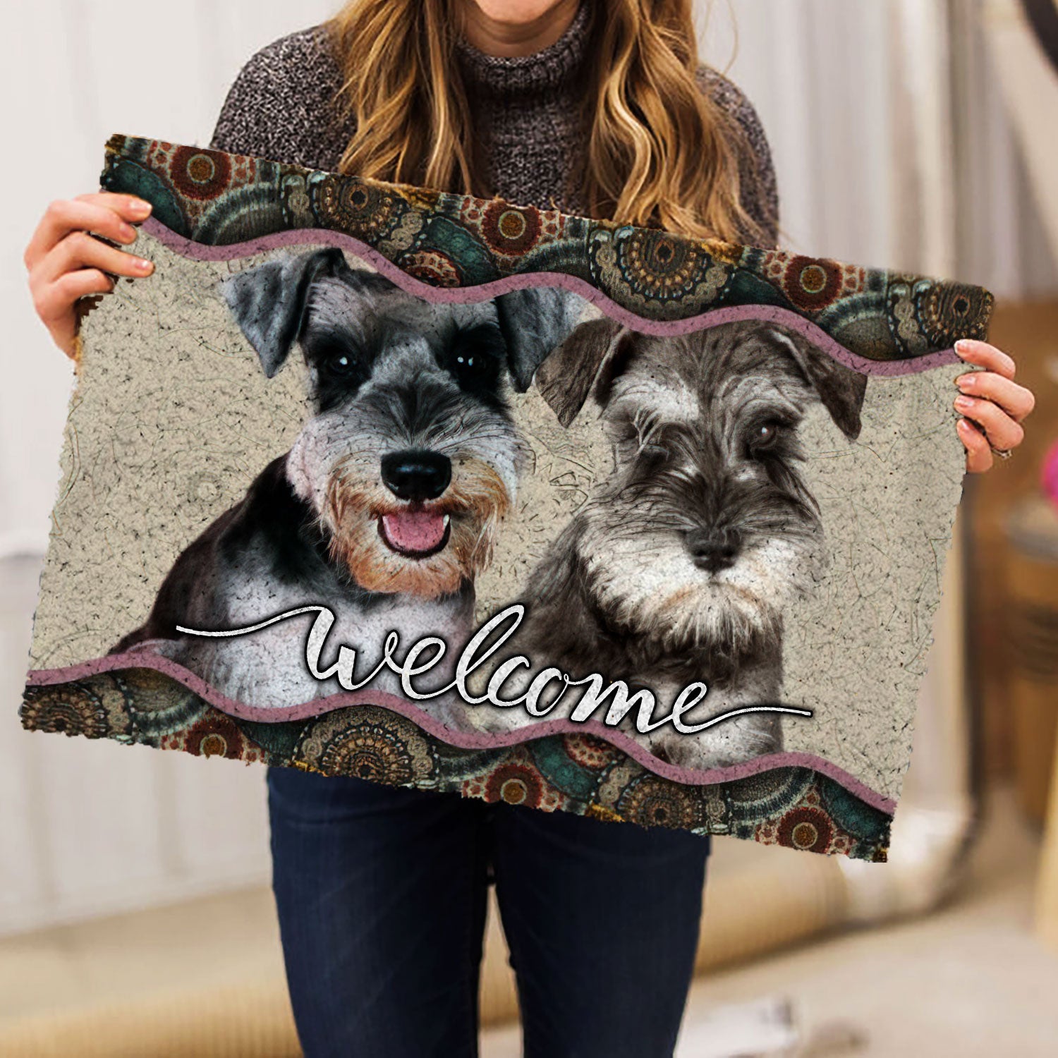 Ohaprints-Doormat-Outdoor-Indoor-Miniature-Schnauzer-Welcome-Mandala-Pattern-For-Dog-Puppy-Lover-Rubber-Door-Mat-977-