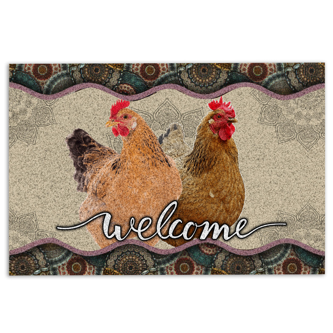 Ohaprints-Doormat-Outdoor-Indoor-Two-Chicken-Mandala-Pattern-Unique-Gift-For-Farm-Animal-Lover-Rubber-Door-Mat-982-18'' x 30''